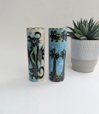 Vintage pair small studio Pottery vases Newlyn Cornwall Celtic Folk 14.5cms