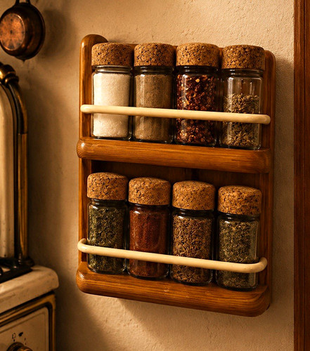 Wall mounted oak wood spice - mounted,