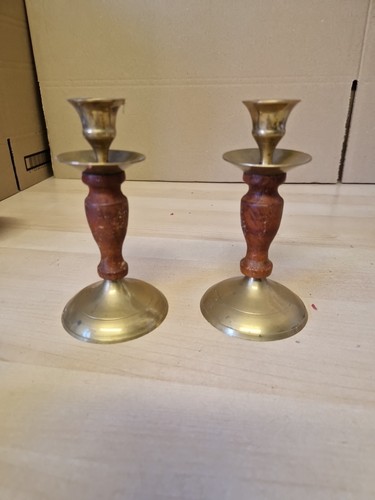 Vintage pair wood and brass - vintage,