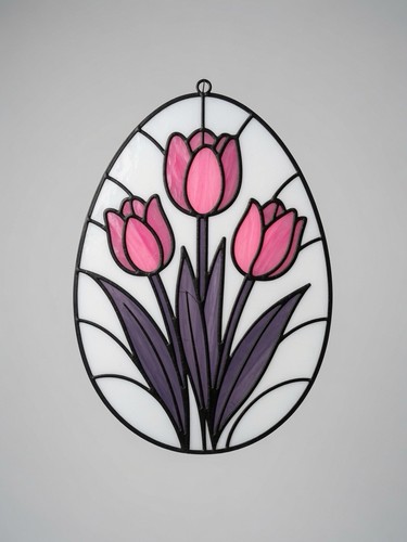 Pink tulips oval suncatcher - pink,