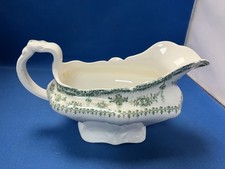John Maddock & Son white with Green transfer pattern sauce/Gravy boat