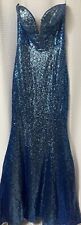Ellie Wilde Mon Cheri Blue Sequin Strapless Long Gown Sz 2 Sparkle Pageant Prom