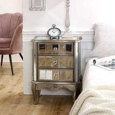 Mirrored 3 drawer bedside table antique silver vintage shabby chic bedroom chest
