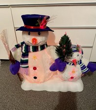 Rare Fibre Optic Lights Up Animated Snowman And Child Christmas Decorations 