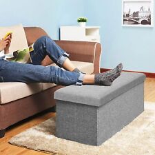 OTTOMAN STORAGE BOX FOLDING STORAGE OTTOMAN POUFFE BENCH SEAT TOY BOX LINEN 76cm