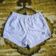 Vintage Puma Jaspo Nylon Glanz Shiny Sprinter Shorts White Medium