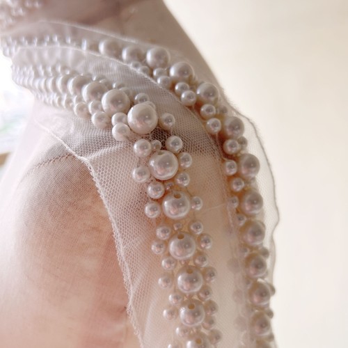 Beaded pearl lace trim ivory - lace,