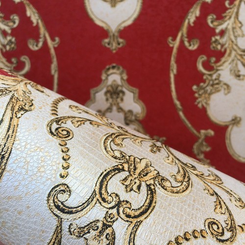 Retro red floral damask - red,
