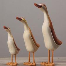 3Pcs Cute Wooden Duck Statues Desktop Decoration for Living Room