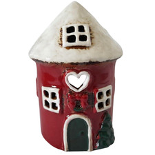 Shudehill Giftware Village Pottery Ceramic Red Christmas House Tealight Holder