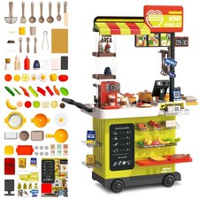 Kids Play Kitchen Toy Fried Chicken Shop Pretend Food Truck with Lights Sounds