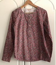 Bensimon Round Neck Floral 100% Cotton Button Blouse Size Small Made In France