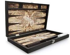 Trendy Backgammon Antique Map/World Leather Backgammon Tavla XXL