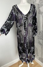 Chesca Black Purple Lace Mesh Sheer Longline Cardigan Draped Hem Size Uk 14