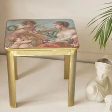 Gold side table with cherubs decoupage paper and blue accents | UPCYCLED Table