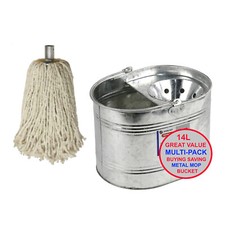 Galvanized Mop Bucket Heavy Duty Metal  Cotton Floor Mop Head Set Strong 14L