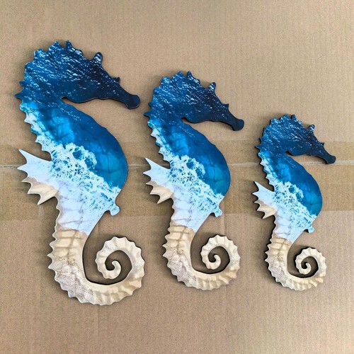3pcs wooden seahorse wall - 3pcs,