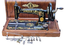 Antique Singer 48K Sewing Machine with Case and Ottoman Carnation Decals