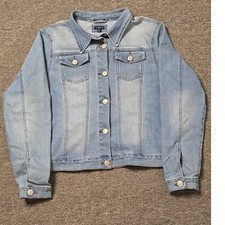 Hannah Denim Jacket Floral Print Jean Jacket Light Wash Women's XL