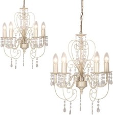 MiniSun 2 x Distressed White Shabby Chic 5 Way Ceiling Light Chandeliers