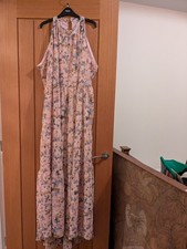 Wallis Ladies Light Pink Sleeveless Chiffon Floral Maxi Summer Dress Size 16 UK