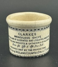 Antique Clarke's Miraculous Salve Ointment Pot Lincoln & Midland Drug Co.