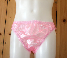 Sissy PVC Panties Briefs Pearly Pink Plastic Underwear Knickers Fetish Vinyl