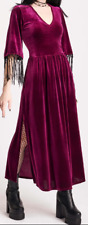 Midnight Hour Burgundy Velvet Midi Dress M 12 14 goth boho pockets wine NWT