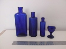 THREE VINTAGE COBALT BLUE