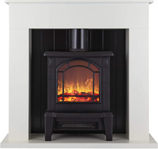 Electric Small Stove Fireplace Fire Suite with White and Grey Surrounded 1800W