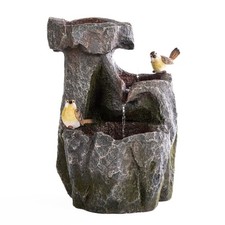 Serenity Cascading Rock Water Feature Two Birds LED Lights Fountain 54cm