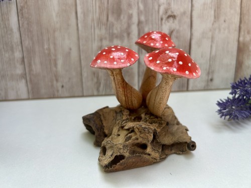 Wooden mushroom sculpture red - wooden,
