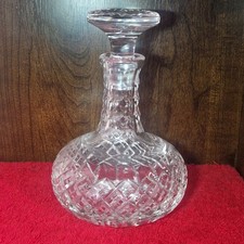 Vintage Cut Crystal Ship’s Decanter with Stopper – Diamond Pattern Whisky Carafe