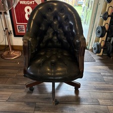 GREEN LEATHER CHESTERFIELD DIRECTORS CAPTAINS CHAIR - Delivery