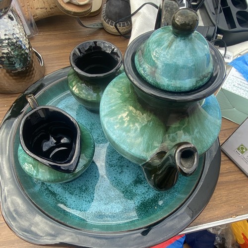 Green mottled glazed - green, ceramic