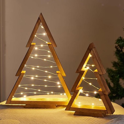 Led lights wooden christmas - lights,