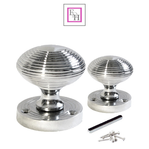 Chrome door knobs ribbed - door,