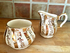 Royal Sadler Gold Lustre Floral Swirl Creamer & Sugar Bowl Pattern #2822 Vintage