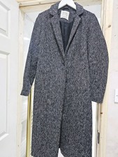 Zara Black &White Single Breasted Wool Blend Long Coat Size S (onebutton missng)