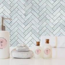 Mosaic Tiles Sheet Naples Carrara Marble Herringbone Walls Floors Baths Kitchen