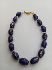  Doll Bead Necklace Blue & Gold Vintage  Bead Jewellery Bru Jumeau Bisque 21cm