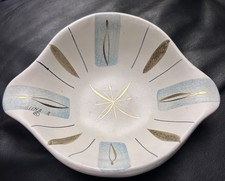 Sascha Brastoff Pottery MCM Blue Gold Candy Bowl Trinket Dish Ashtray Modernist