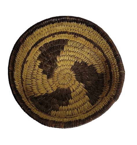 Vtg handwoven coiled basket - vtg,