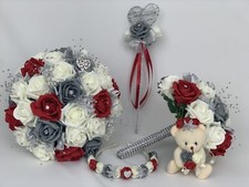 Wedding Bouquets flowers posy red Bride, Bridesmaid posy buttonholes Wand groom 