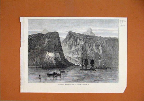 Original old antique print - old,