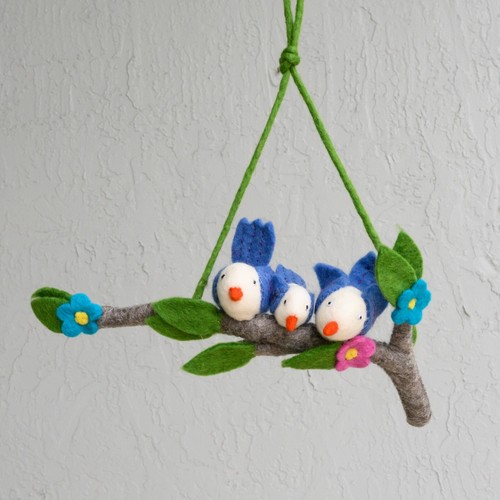 Blue bird cot - blue,