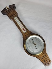 Barometer Thermometer Vintage Comitti Of London Oak Banjo Style 52cm Long Rare 