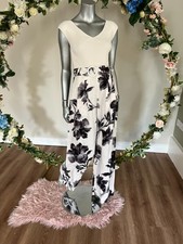 TED BAKER Jumpsuit Womens TB2 UK 10 Ivory Knit Body Black Floral Belted Wide Leg