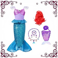 Little Mermaid Princess Costume Set Girls Dress Up Party Outfit with Accessories