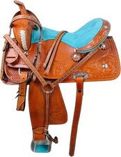 Horse Western Handmade Saddle with Premium Leather Tooling  & carving  10"-18"